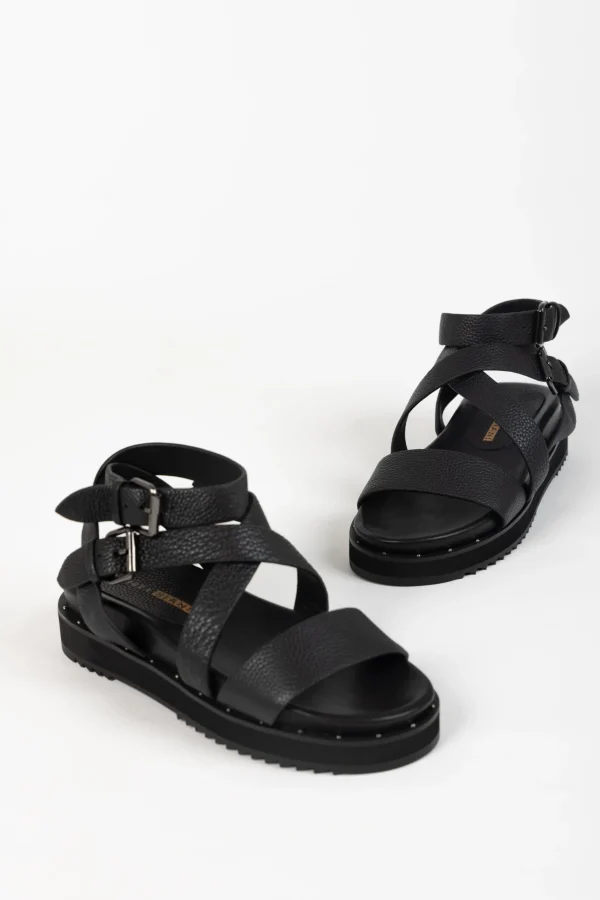 Footwear-ANDREA BIANI GLOBE SANDAL BLACK LEATHER