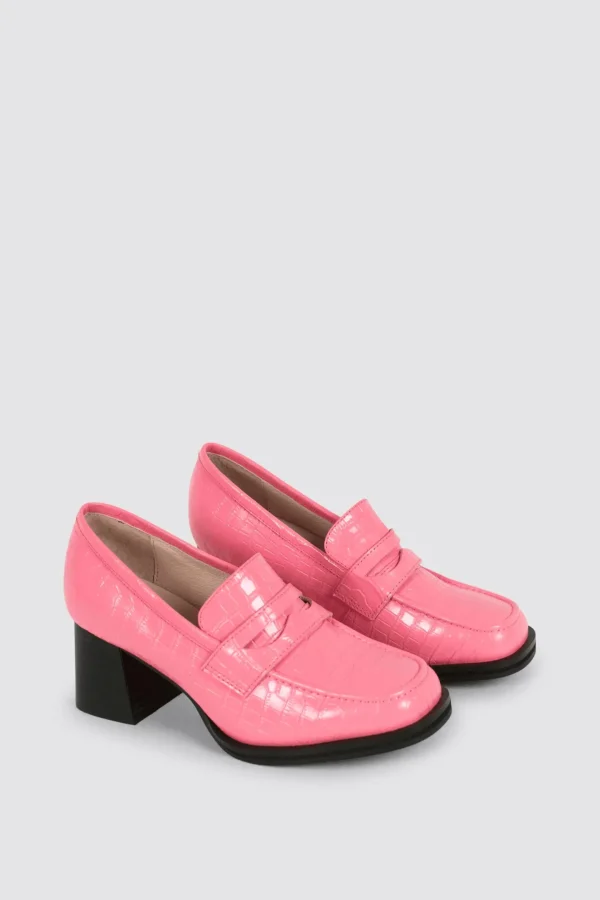 Footwear-ANDREA BIANI HOLLY LOAFER PINK CROC LEATHER