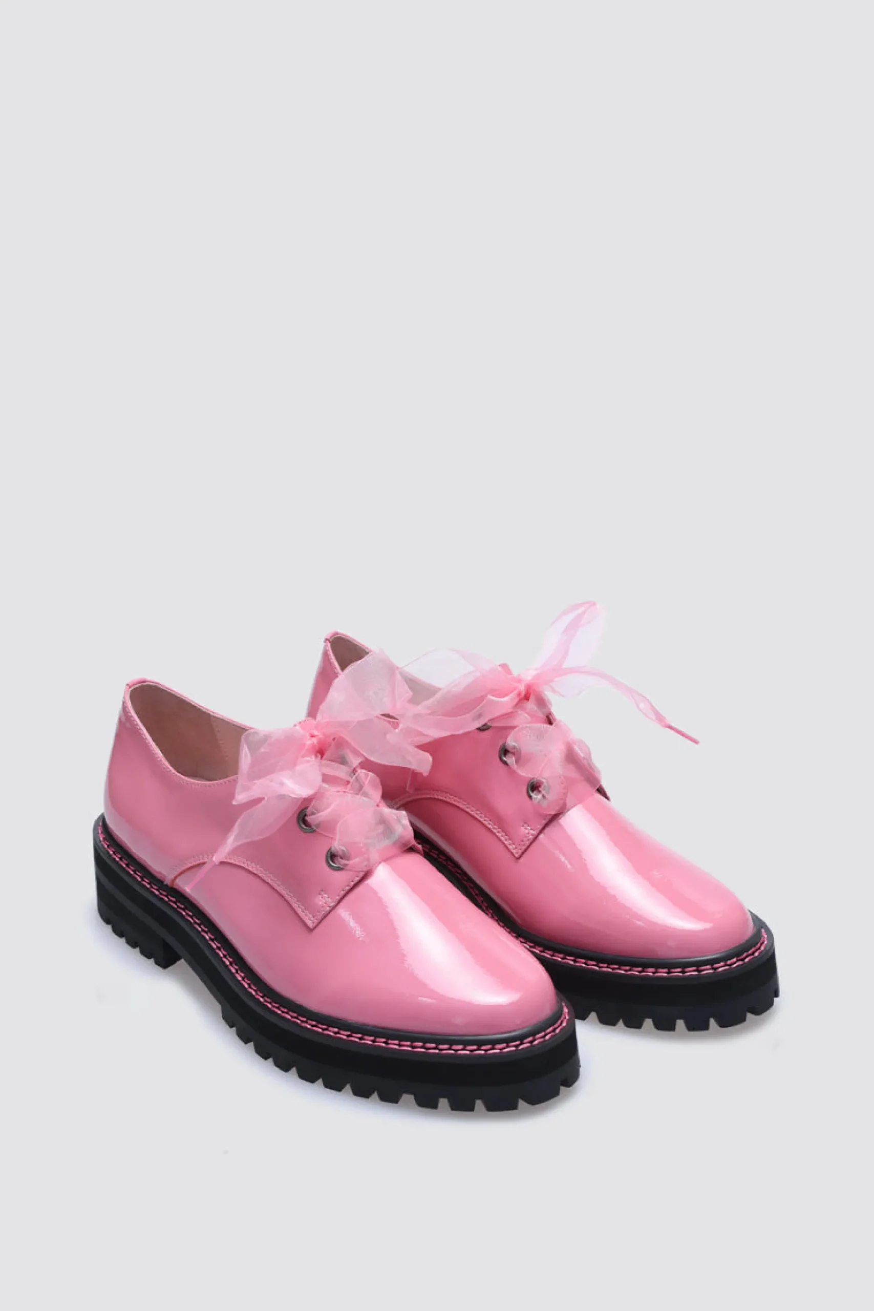 andrea_biani_honey_lace_u_1.webp Footwear-ANDREA BIANI HONEY LACE UP FLAT PINK PATENT LEATHER
