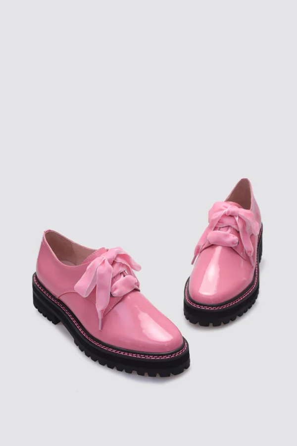 Footwear-ANDREA BIANI HONEY LACE UP FLAT PINK PATENT LEATHER