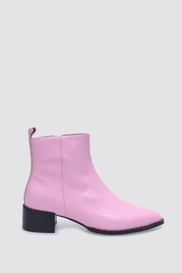 Footwear-ANDREA BIANI JOCELYN ANKLE BOOT PINK CROC LEATHER