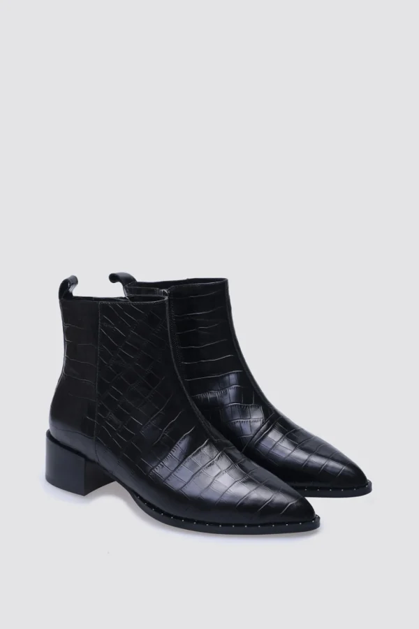 Footwear-ANDREA BIANI JOCELYN ANKLE BOOT BLACK CROC LEATHER