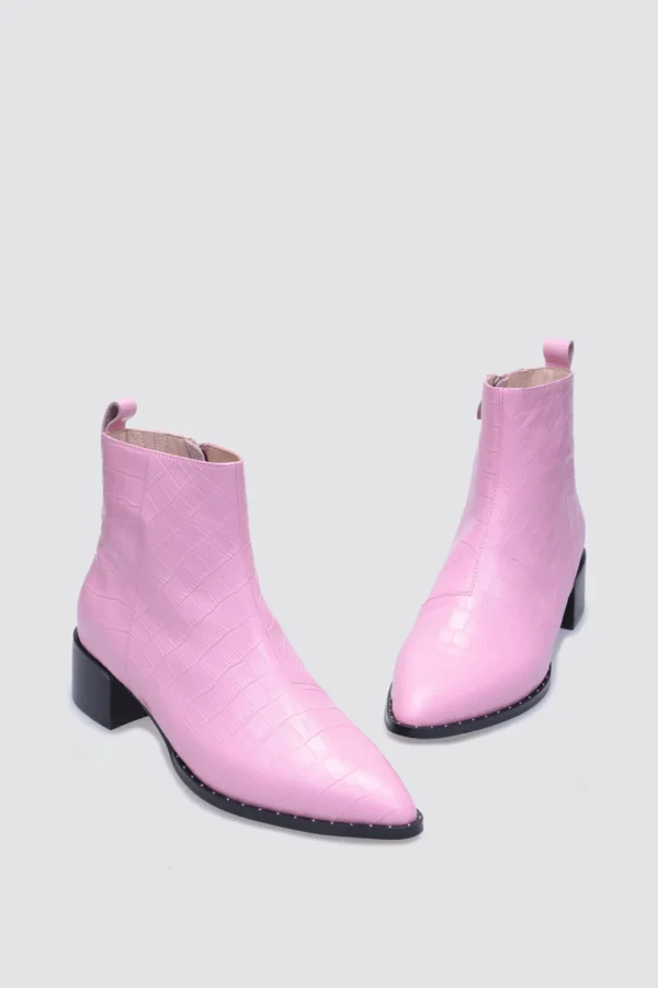 Footwear-ANDREA BIANI JOCELYN ANKLE BOOT PINK CROC LEATHER