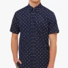 Shirts-BEN SHERMAN DOBBY LEAF SHIRT - NAVY