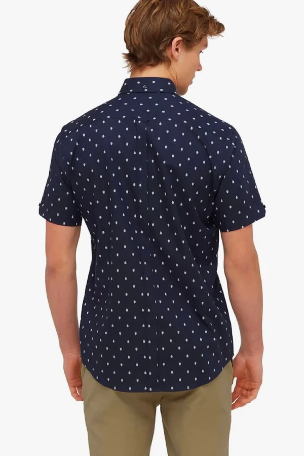 Shirts-BEN SHERMAN DOBBY LEAF SHIRT - NAVY