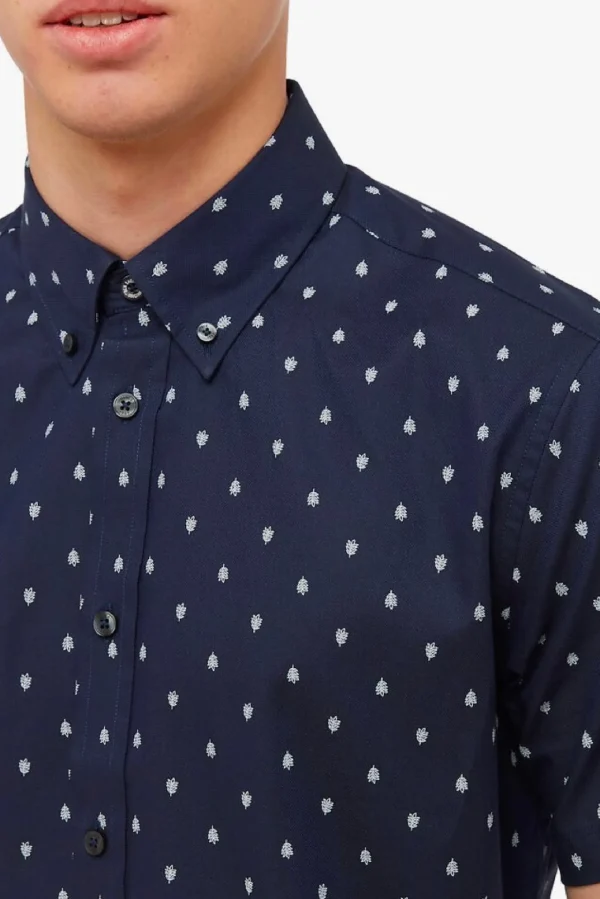 Shirts-BEN SHERMAN DOBBY LEAF SHIRT - NAVY
