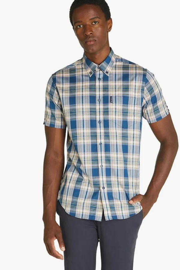 Shirts-BEN SHERMAN LINEAR CHECK SHIRT - SEA