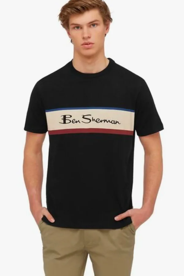 Tees & Tanks-BEN SHERMAN PANEL LOGO TEE - BLACK