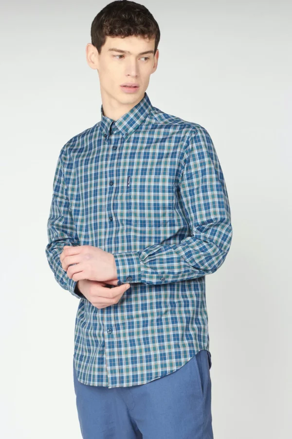 Shirts-BEN SHERMAN TARTAN CHECK SHIRT - SEA