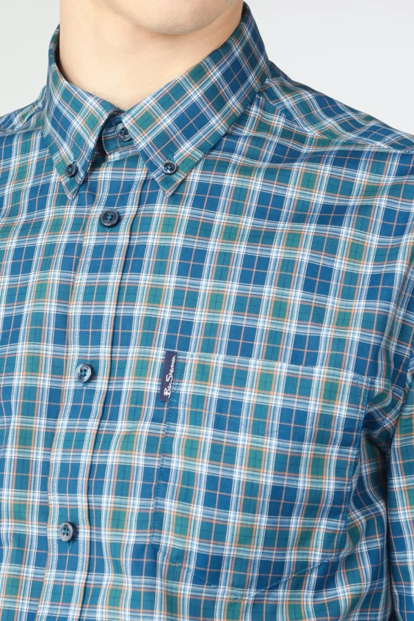 Shirts-BEN SHERMAN TARTAN CHECK SHIRT - SEA