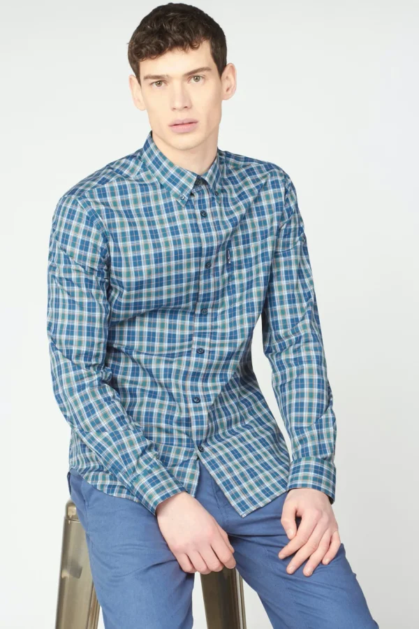 Shirts-BEN SHERMAN TARTAN CHECK SHIRT - SEA