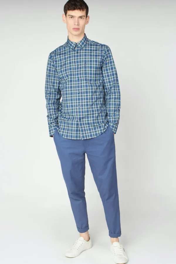 Shirts-BEN SHERMAN TARTAN CHECK SHIRT - SEA