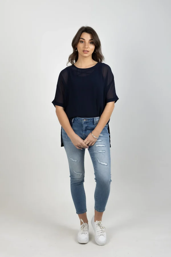 Shirts & Tops-BLANK SPACE LABEL GRACE TEE BLUE NOIR