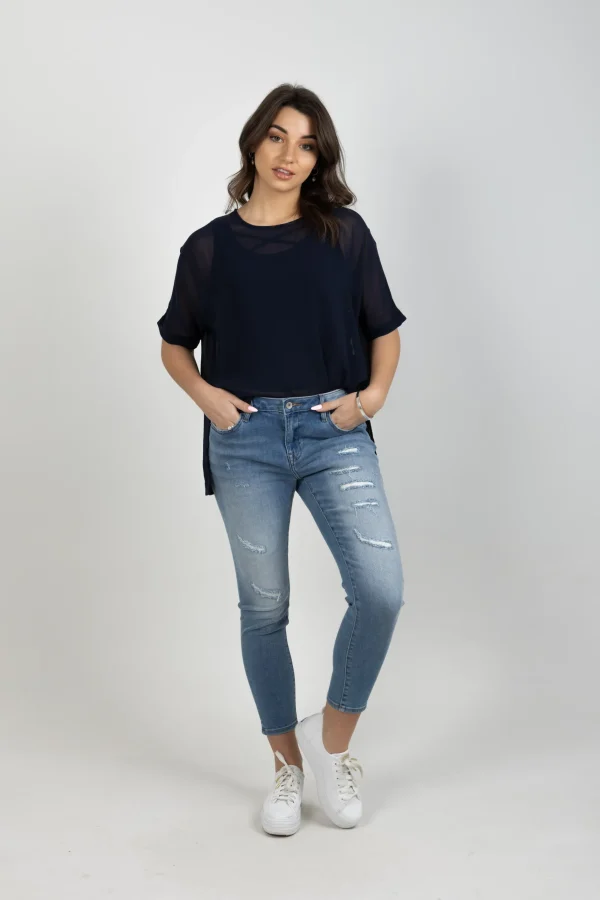 Shirts & Tops-BLANK SPACE LABEL GRACE TEE BLUE NOIR