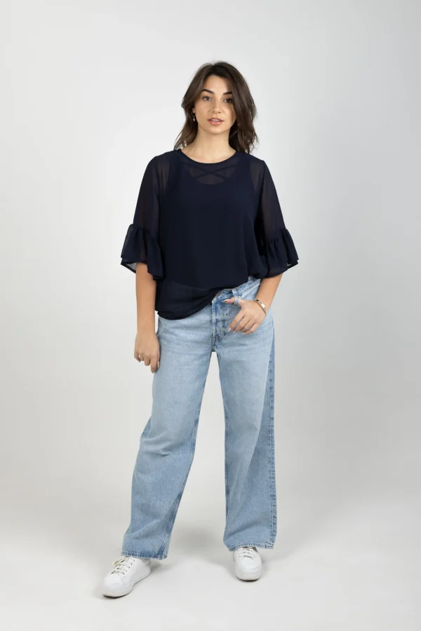 Shirts & Tops-BLANK SPACE LABEL SASHA TOP BLUE NOIR