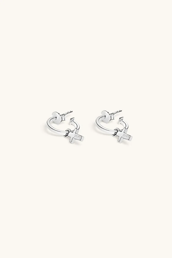 925 Sterling Silver | Jewellery-BLANK SPACE. CROSS HOOP EARRINGS