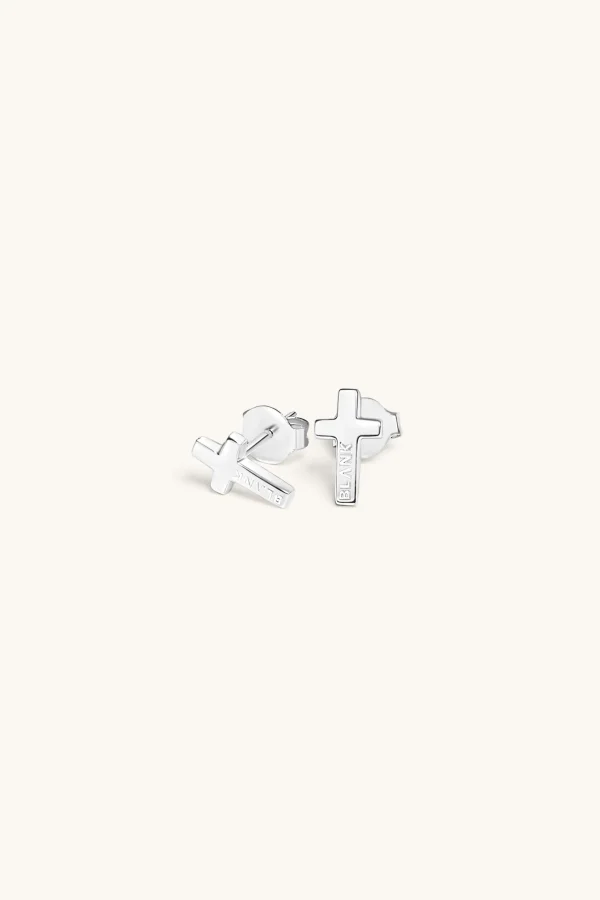 925 Sterling Silver | Jewellery-BLANK SPACE. CROSS STUD EARRINGS