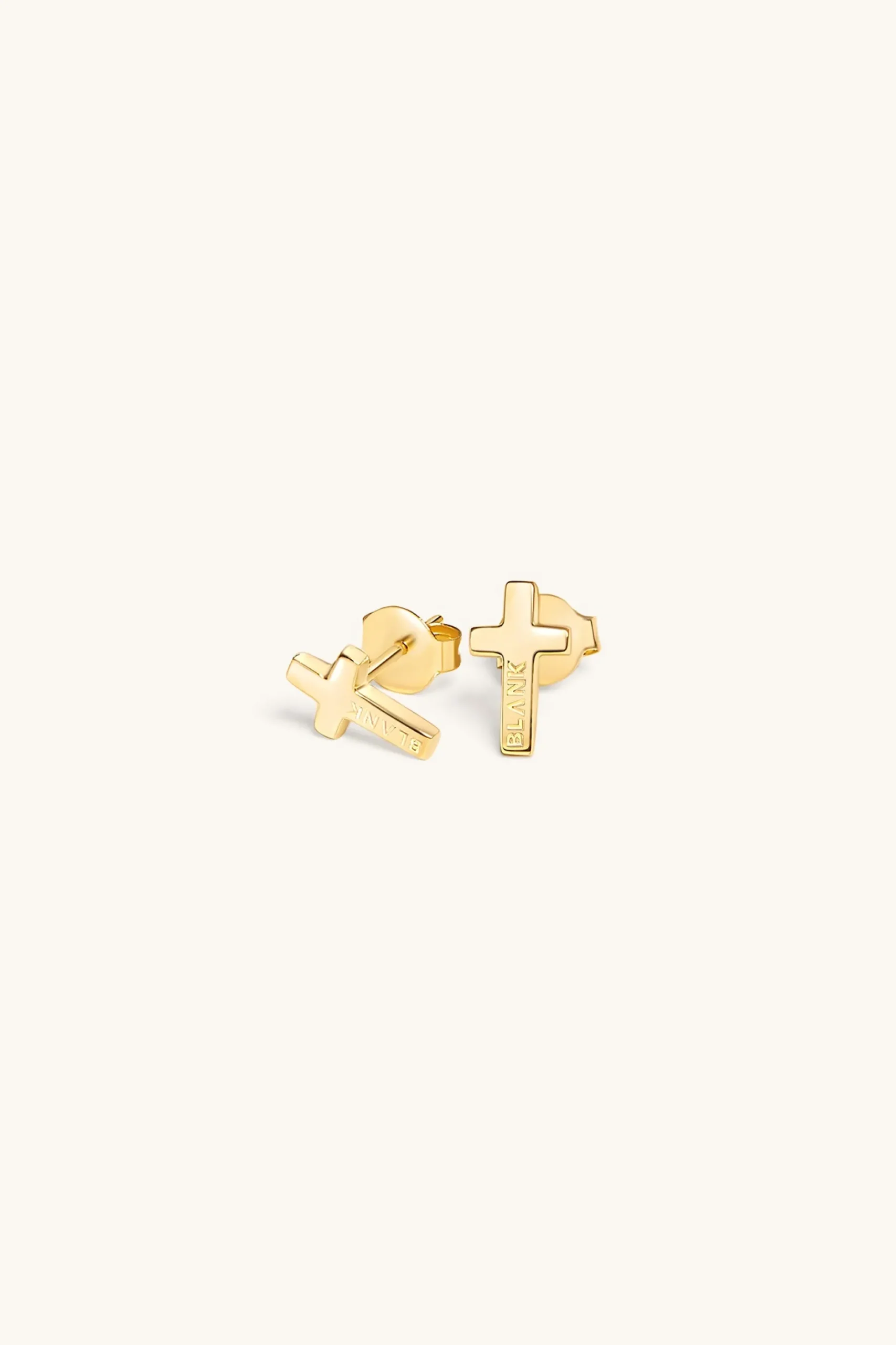 cross_stud_earrings_kt_go_1.webp 18Kt Gold Plated | Jewellery-BLANK SPACE. CROSS STUD EARRINGS 18KT GOLD