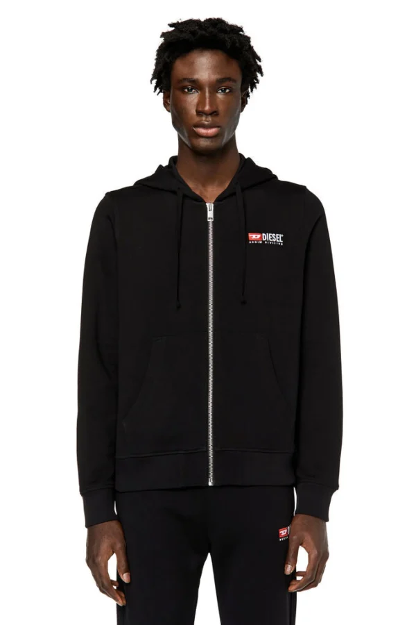 Sweaters & Knitwear-DIESEL S-GINN ZIP UP HOOD BLACK