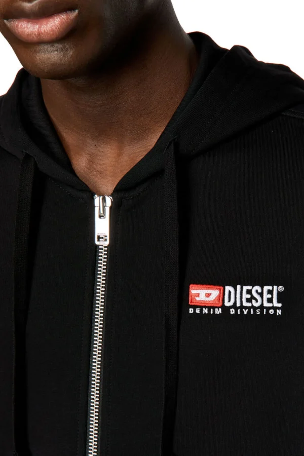 Sweaters & Knitwear-DIESEL S-GINN ZIP UP HOOD BLACK