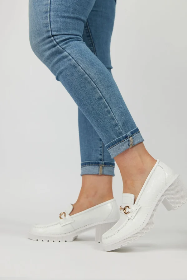 Footwear-DJANGO & JULIETTE ZOEY LOAFER WHITE CROC LEATHER