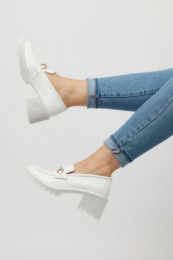 Footwear-DJANGO & JULIETTE ZOEY LOAFER WHITE CROC LEATHER