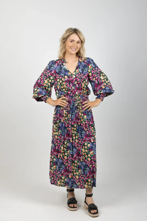 Dresses-EB&IVE LA MER SHIRRED MAXI BLUME