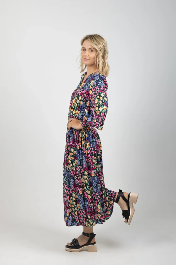 Dresses-EB&IVE LA MER SHIRRED MAXI BLUME