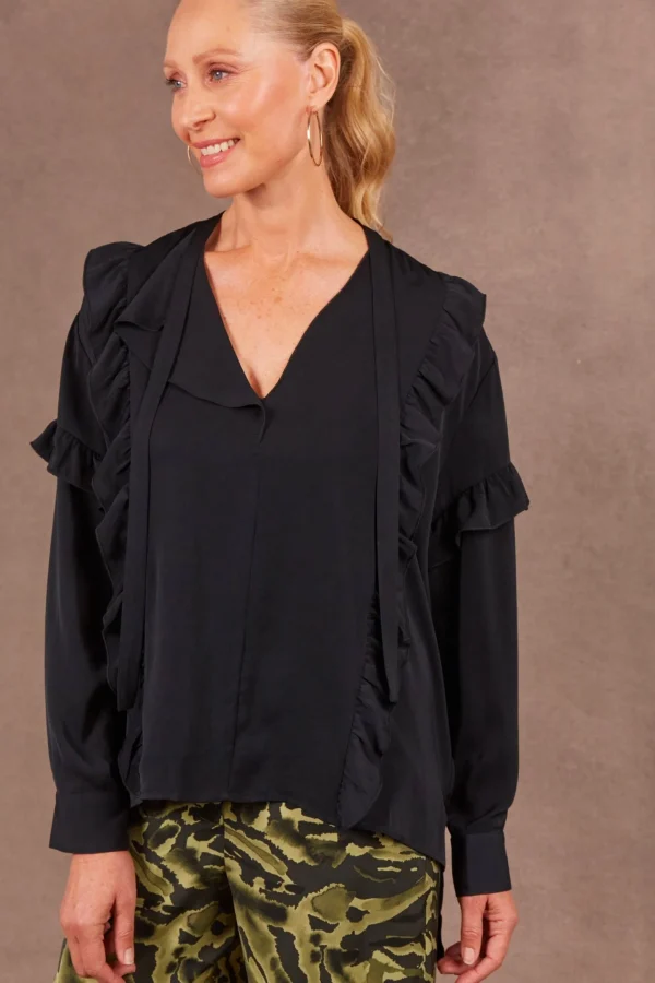 Shirts & Tops-EB&IVE MAYAN FRILL BLOUSE EBONY