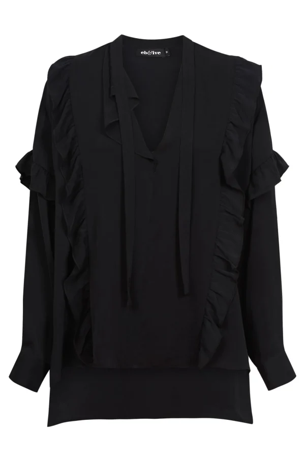 Shirts & Tops-EB&IVE MAYAN FRILL BLOUSE EBONY