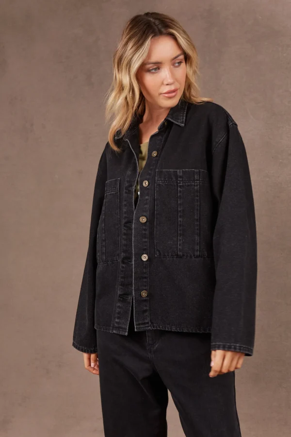 Coats & Jackets-EB&IVE META DENIM JACKET CARBON