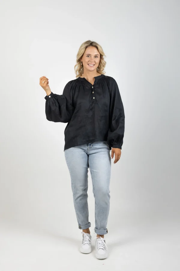 Shirts & Tops-EB&IVE NASHVILLE LINEN BLOUSE EBONY