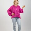Shirts & Tops-EB&IVE NASHVILLE LINEN BLOUSE MAGENTA