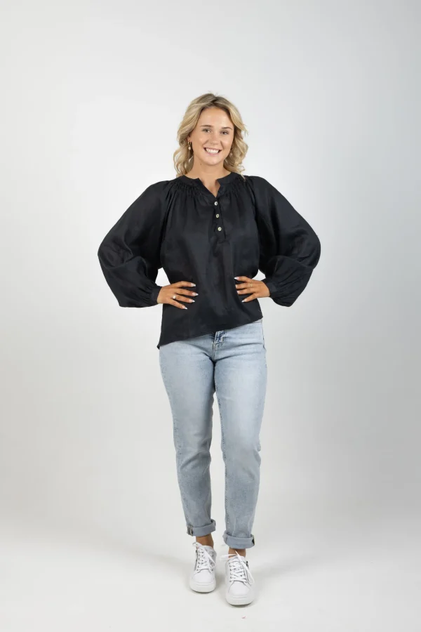 Shirts & Tops-EB&IVE NASHVILLE LINEN BLOUSE EBONY