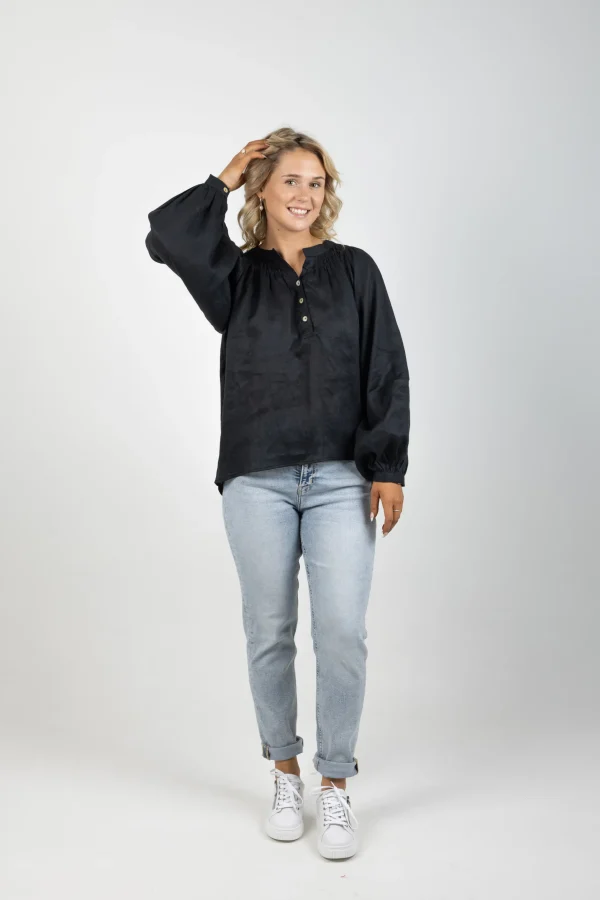 Shirts & Tops-EB&IVE NASHVILLE LINEN BLOUSE EBONY
