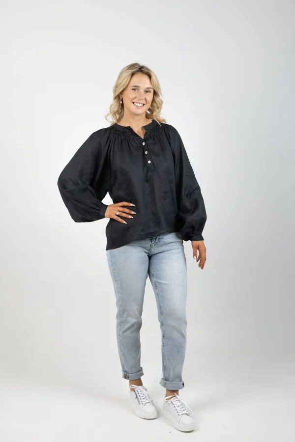 Shirts & Tops-EB&IVE NASHVILLE LINEN BLOUSE EBONY