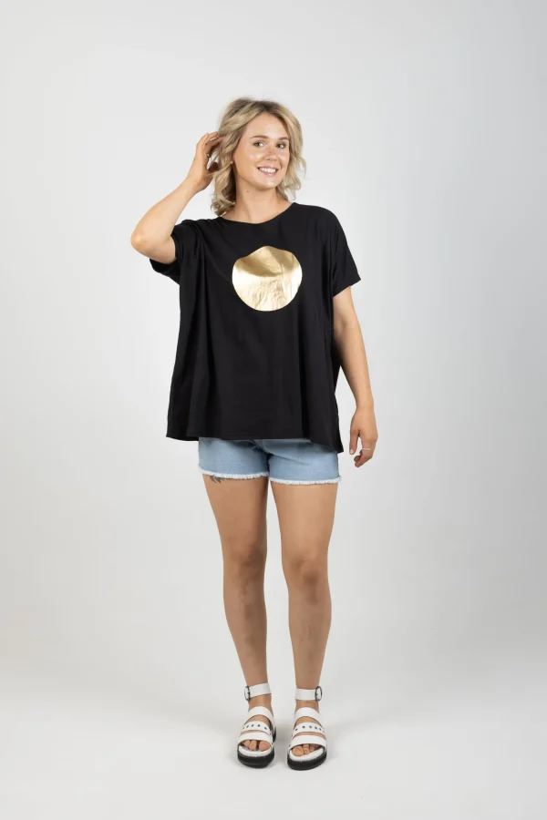 Tees & Tanks-EB&IVE STAPLE TSHIRT BLACK/GOLD