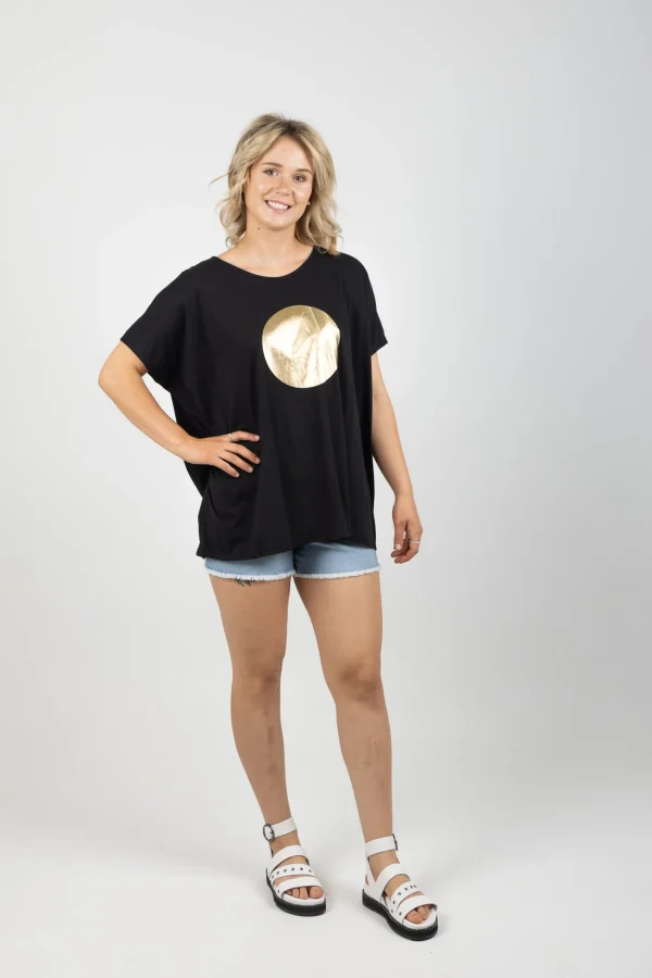 Tees & Tanks-EB&IVE STAPLE TSHIRT BLACK/GOLD