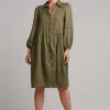 Dresses-EB&IVE STUDIO MIDI SHIRT DRESS KHAKI