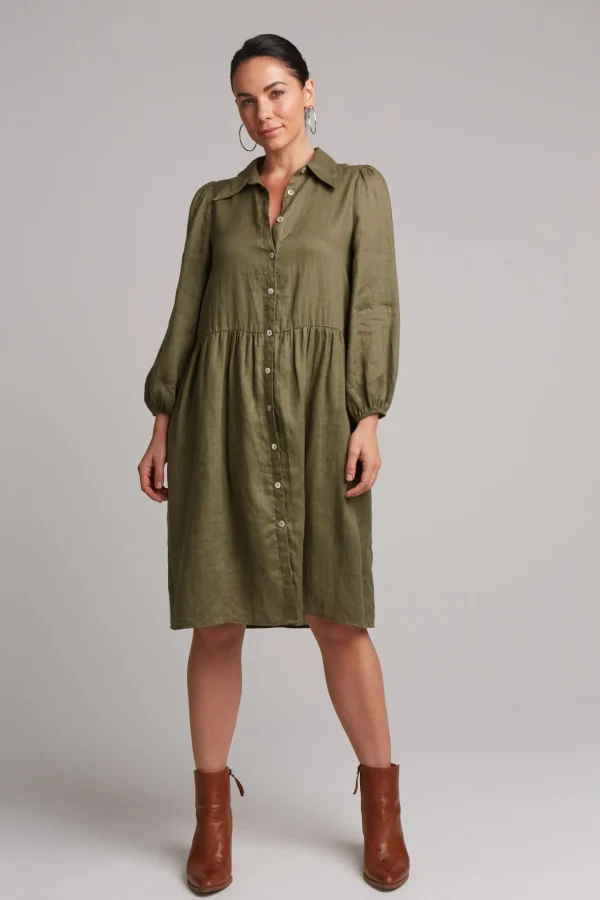 Dresses-EB&IVE STUDIO MIDI SHIRT DRESS KHAKI