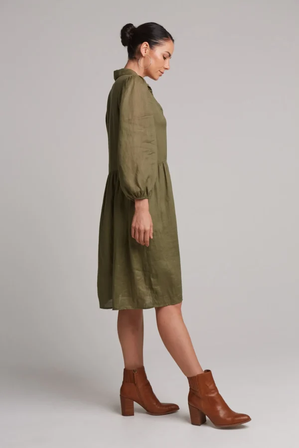 Dresses-EB&IVE STUDIO MIDI SHIRT DRESS KHAKI
