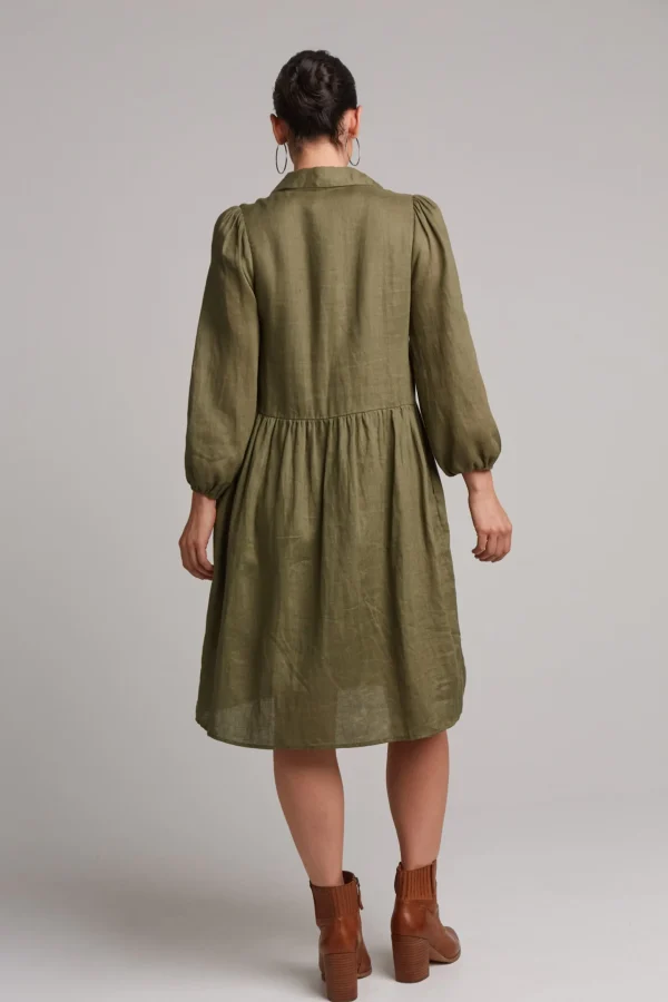 Dresses-EB&IVE STUDIO MIDI SHIRT DRESS KHAKI