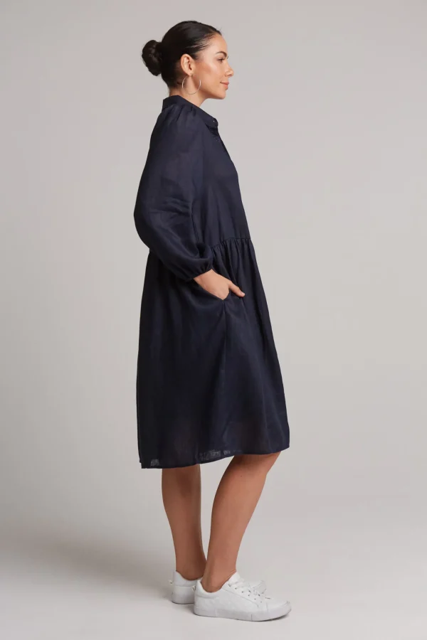 Dresses-EB&IVE STUDIO MIDI SHIRT DRESS NAVY