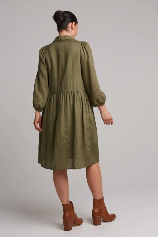 Dresses-EB&IVE STUDIO MIDI SHIRT DRESS KHAKI