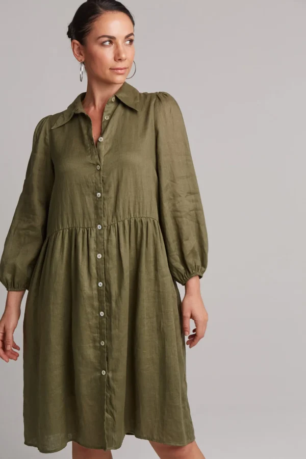 Dresses-EB&IVE STUDIO MIDI SHIRT DRESS KHAKI