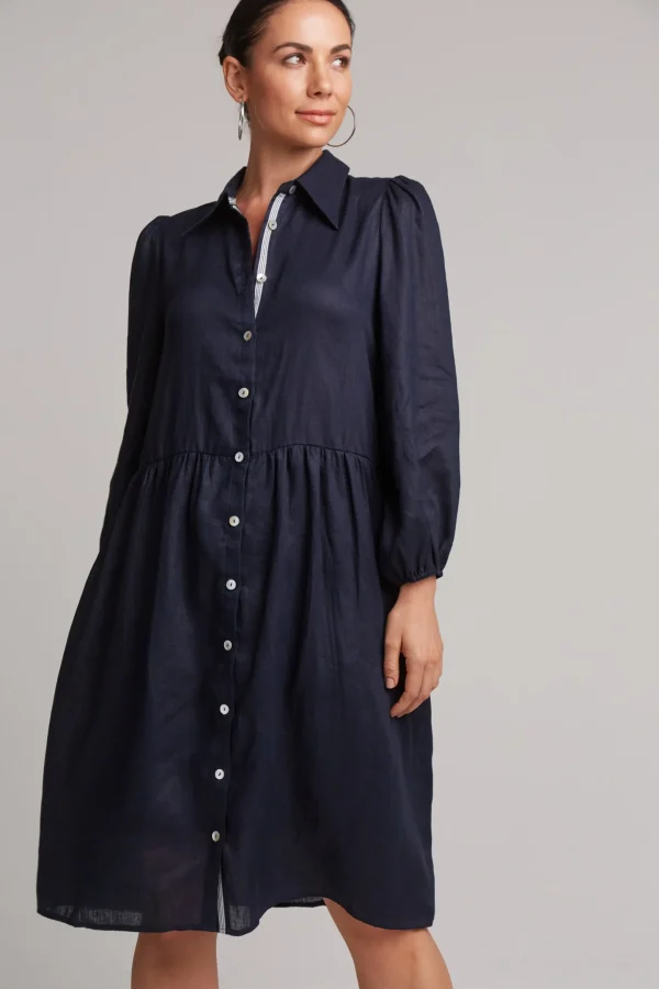 Dresses-EB&IVE STUDIO MIDI SHIRT DRESS NAVY
