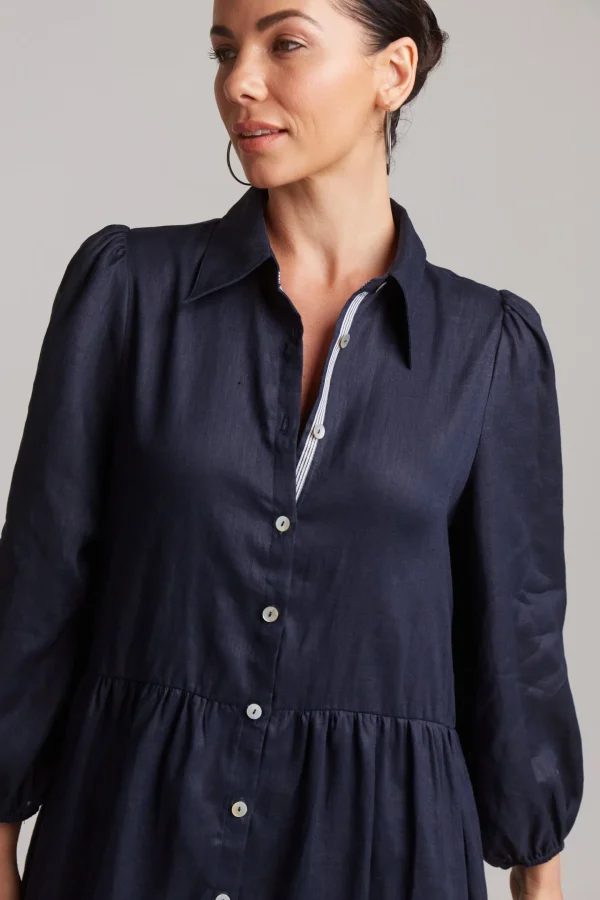 Dresses-EB&IVE STUDIO MIDI SHIRT DRESS NAVY
