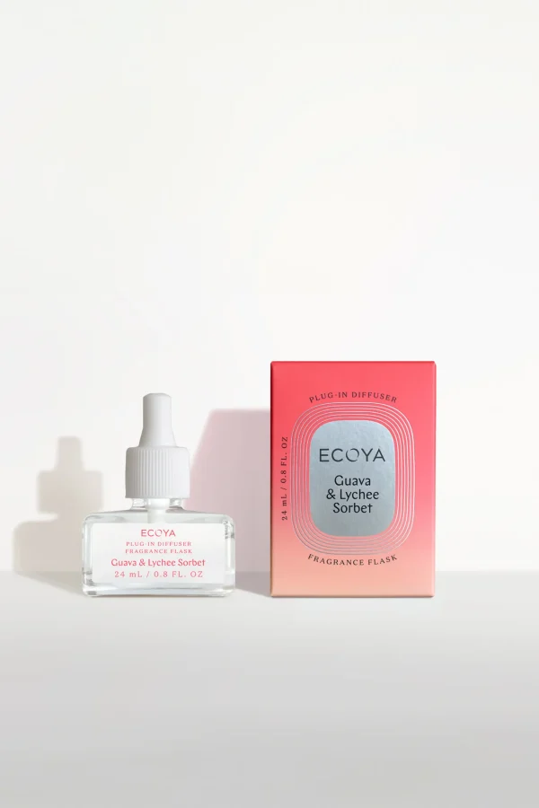 Candles & Room Fragrances-ECOYA PLUG-IN DIFFUSER FRAGRANCE FLASK GUAVA & LYCHEE SORBET