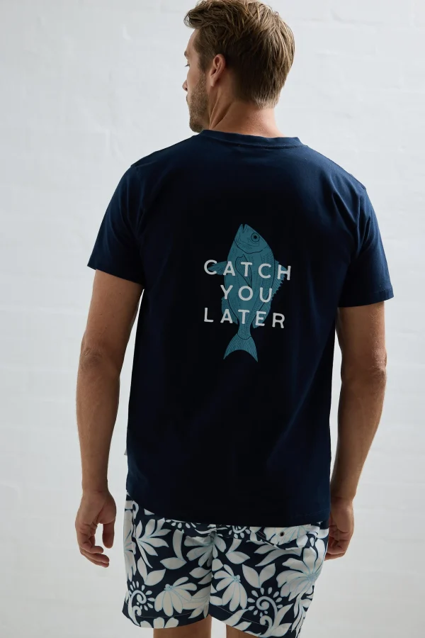 Tees & Tanks-FOSSICK CATCH YOU LATER TEE NAVY
