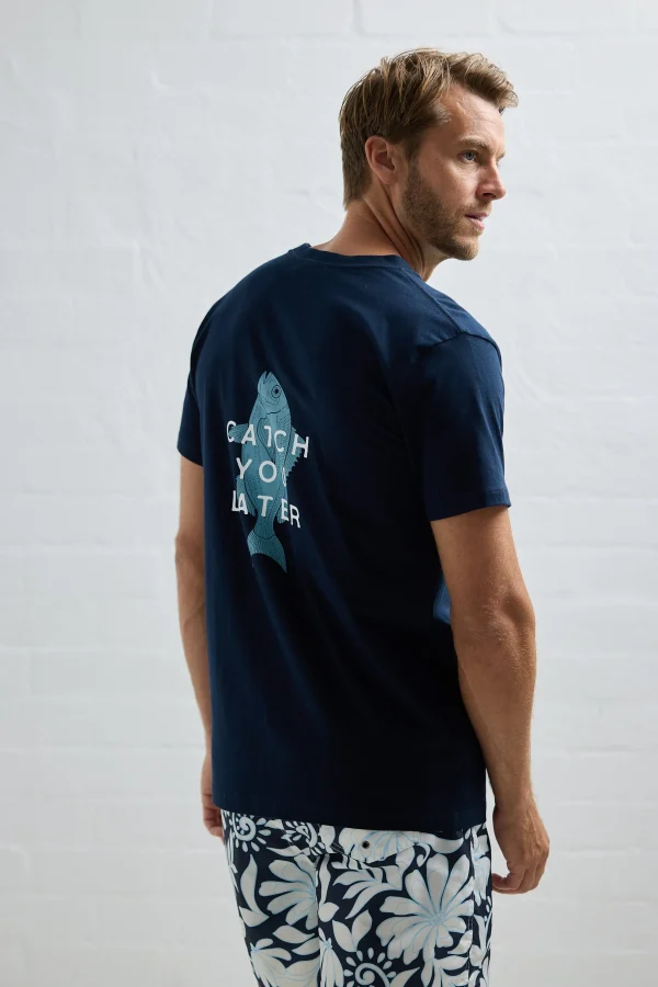 Tees & Tanks-FOSSICK CATCH YOU LATER TEE NAVY